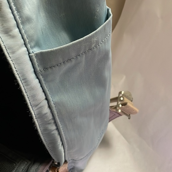 Doughnut Brand 14 inch Backpack, Blue & Purple with Tan Leather Straps - Picture 11 of 16